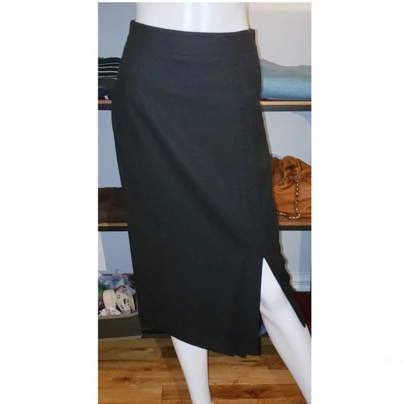LAST CHANCE Simon Chang black midi skirt 100% wool small - Picture 1 of 9